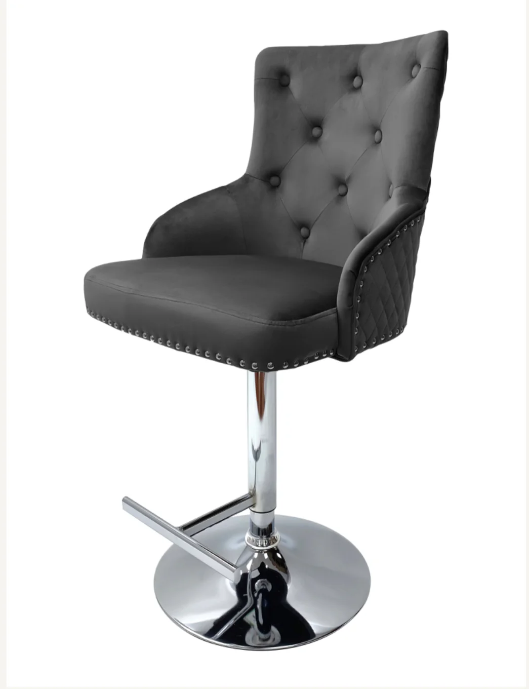 Leather Bar Stool with Knocker - Dark Grey