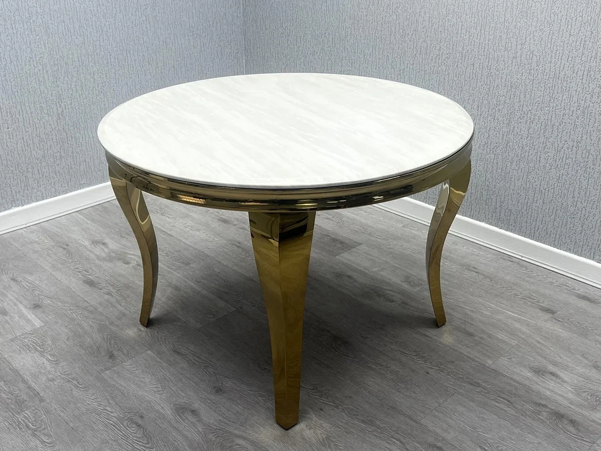 Round Cream Dining Table - Gold Finish